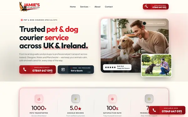 Screenshot of Jamie's Transport website