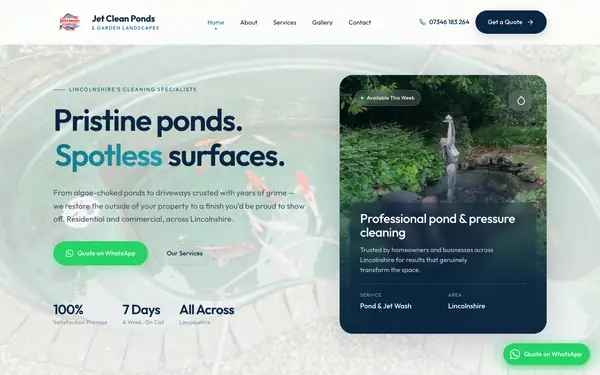 Screenshot of Jet Clean and Ponds website