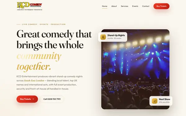Screenshot of KCD Entertainment website