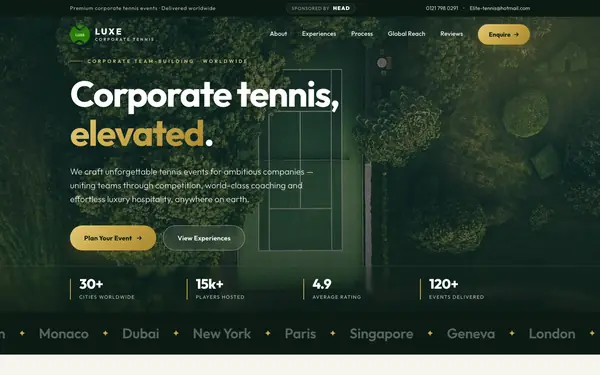 Screenshot of LUXE Corporate Tennis website